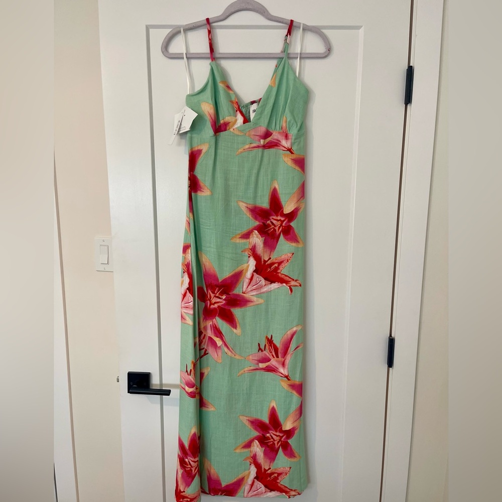 Linen mint and floral summer dress